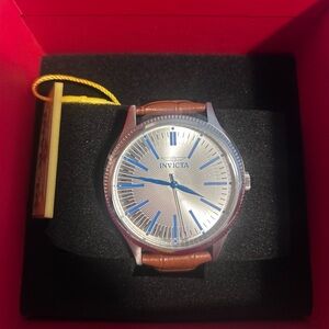 Invicta Silver and Brown Men's Watch with Blue Accents